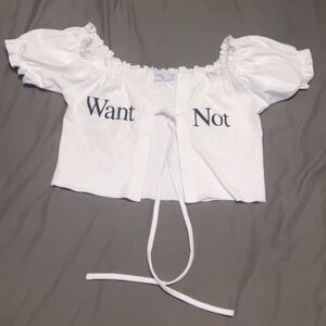 White 'Want Not' Puff Sleeve Crop Top